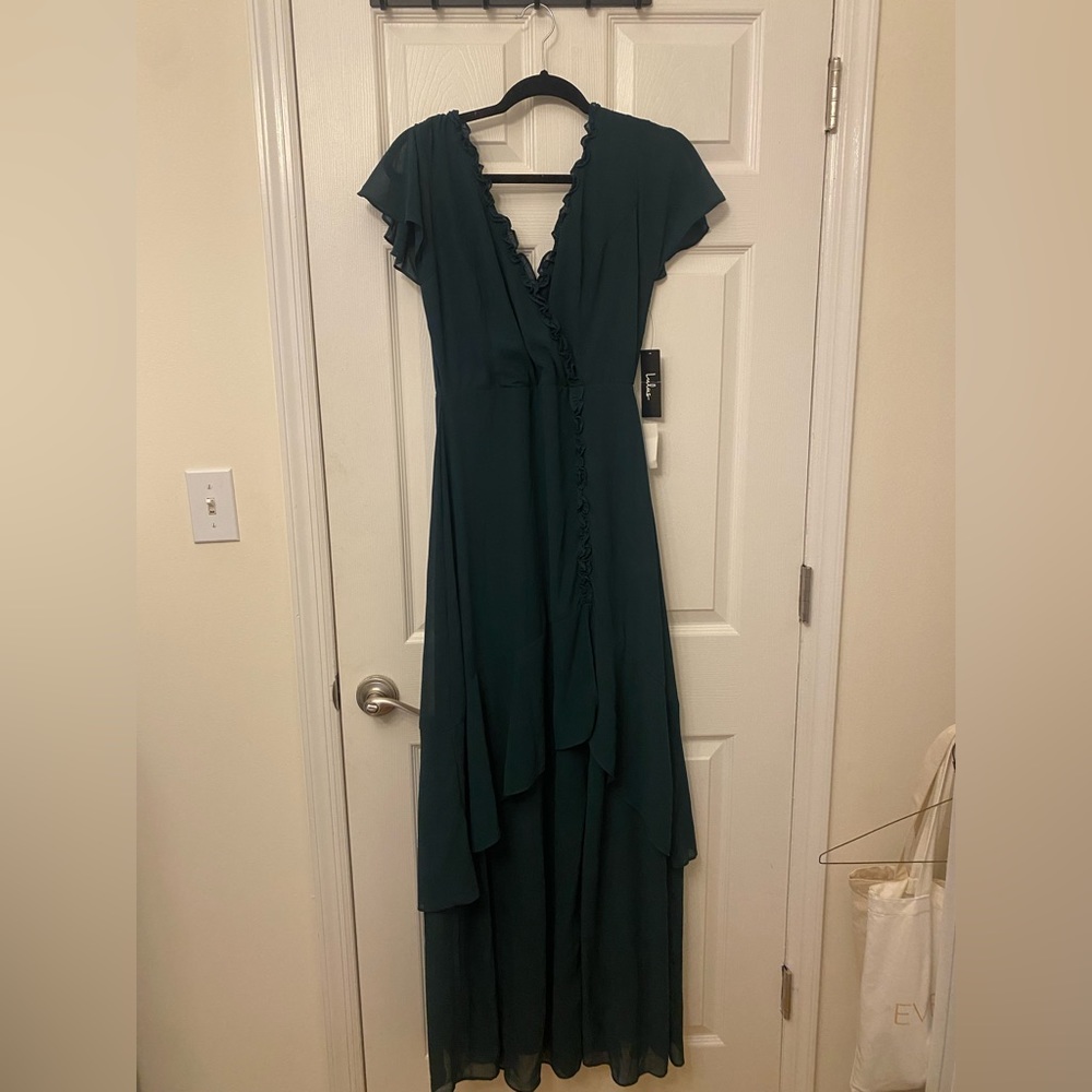Emerald green wedding guest dress